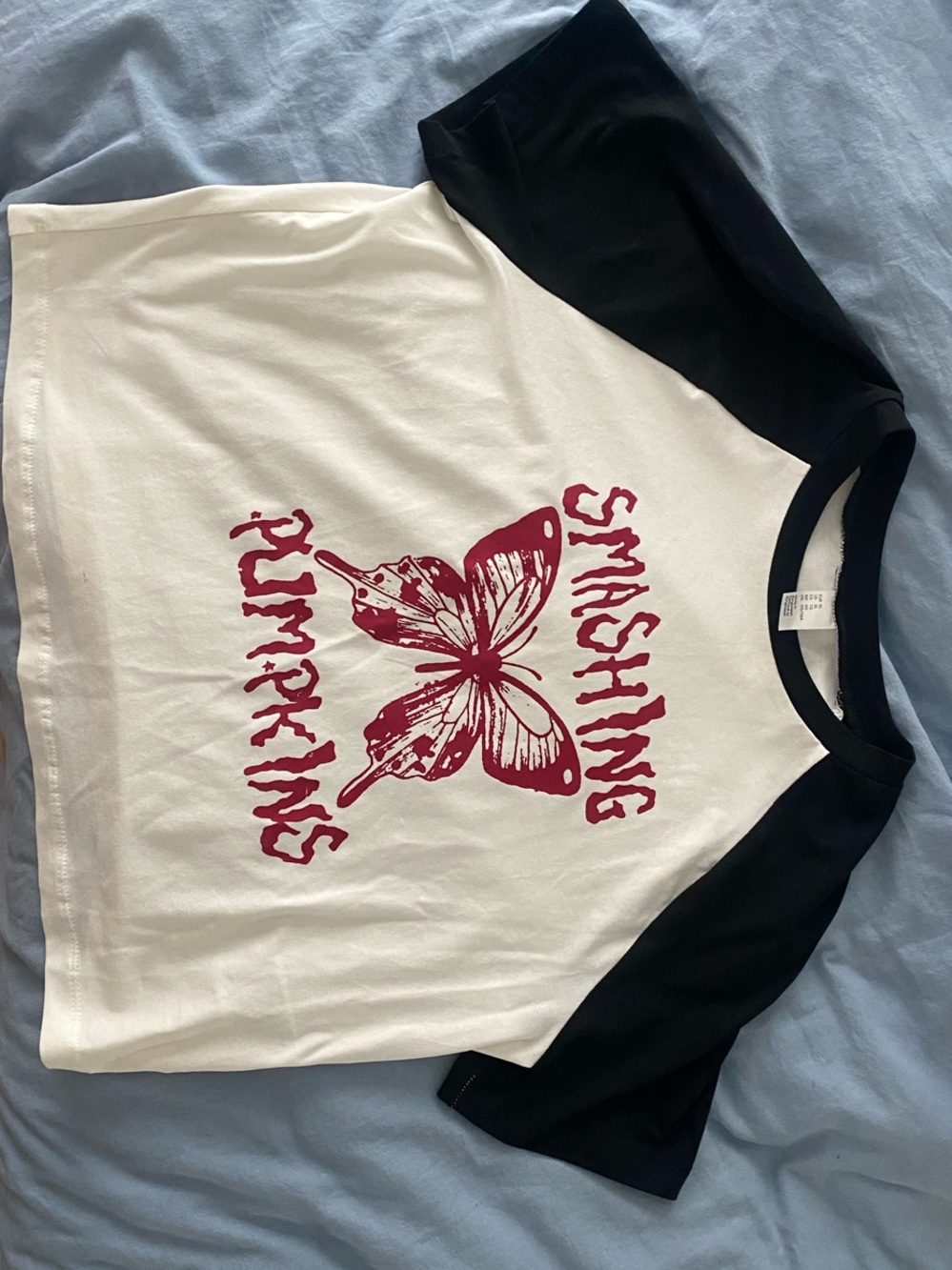 LIZZY.BTQ Smashing Pumpkins Butterfly Raglan Baby Tee - White & Black